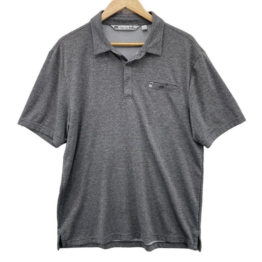 Travis Mathew Golf Polo Shirt Mens Large Gray Polyester Chest Pocket